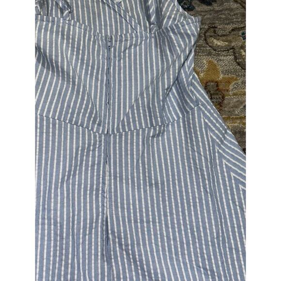 Speechless Mini Dress Blue White Vertical Stripes Spaghetti Straps Ruffled Hem - Picture 3 of 7